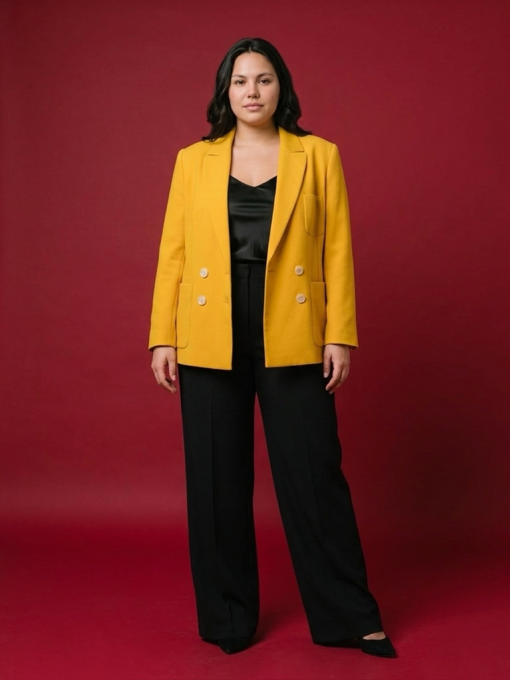 MONDI Women's Yellow Double Breasted Lined Yacht Blazer Jacket Button Front M/L